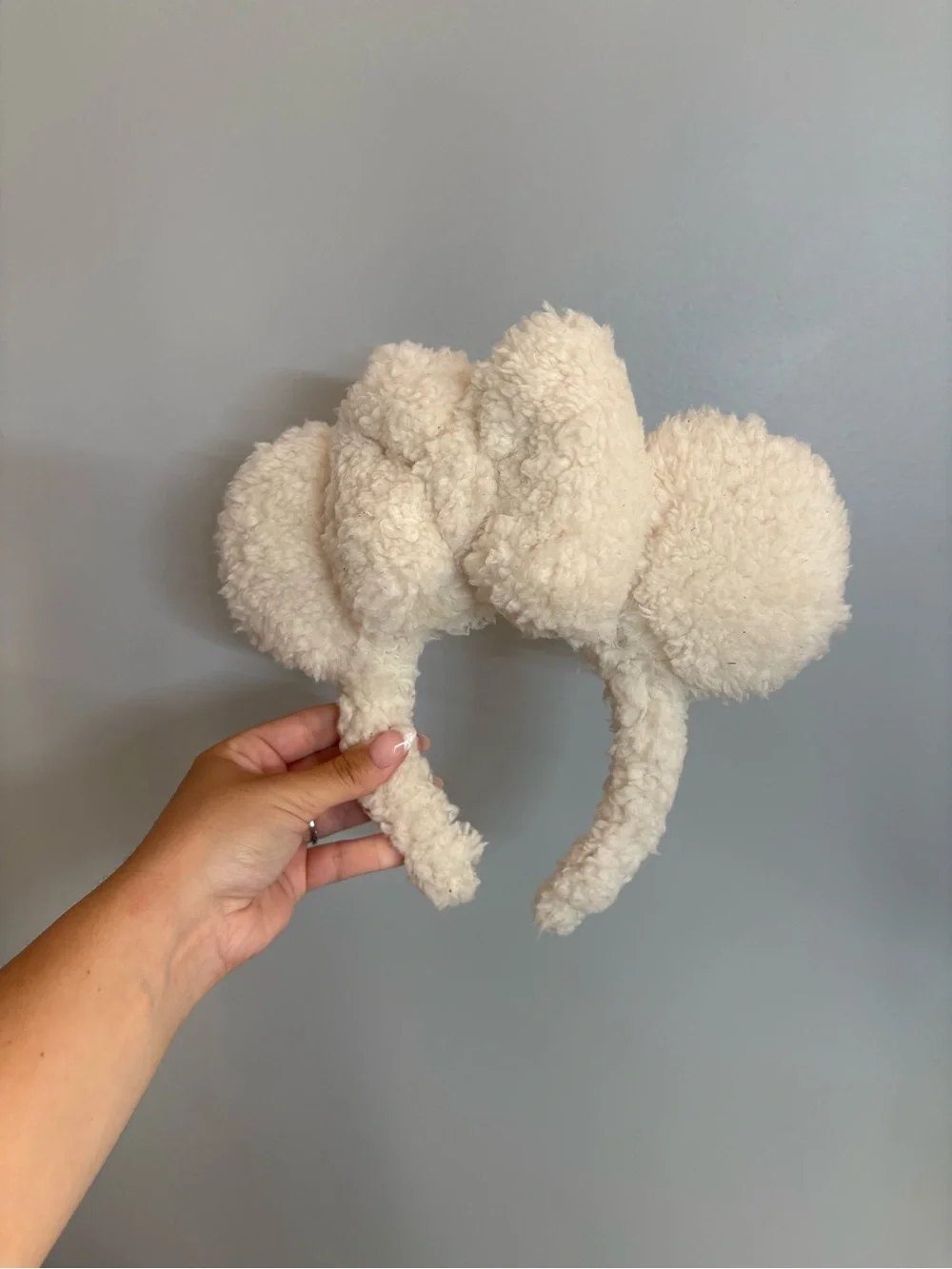 Handmade Plush Cream Fuzzy Minnie Ear Headband for adults